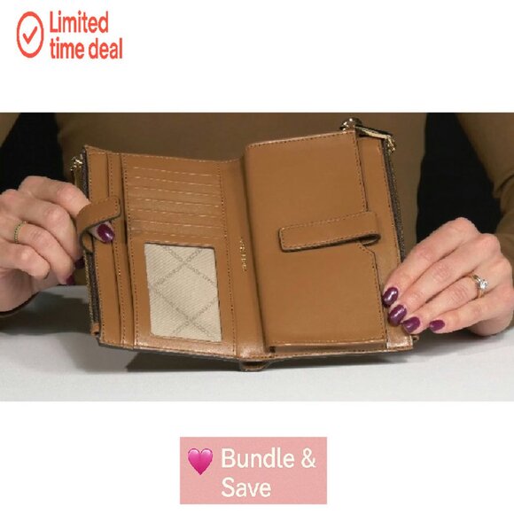 Signature Canvas Double Zip Wristlet with Detachable Strap & Multiple Pockets - Picture 4 of 4